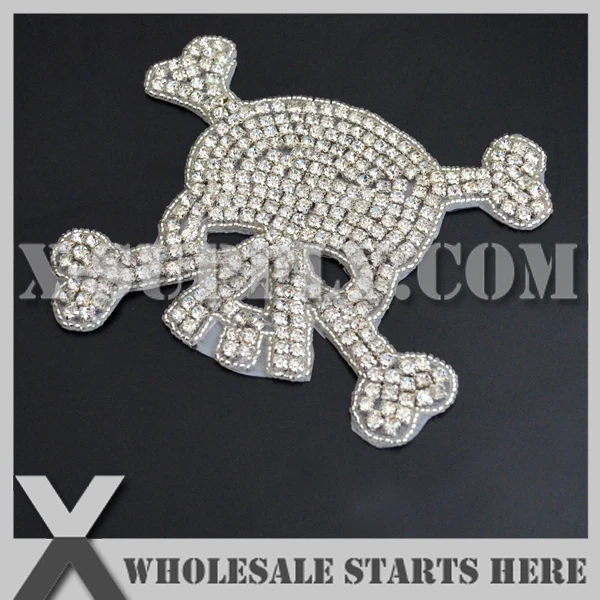 (50pcs/lot) Iron On SKULL Rhinestone Appliques for Headband Decoration