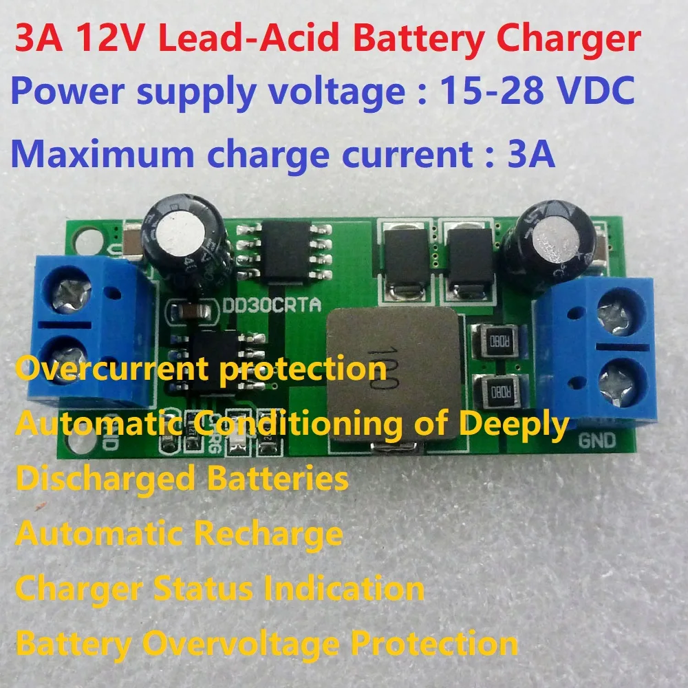 UPS 자동차 태양 에너지 충전용 납산 배터리 충전기 입력 15-28V 과충전 14.8V 플로트 충전 13.55V, 3A 12V 1-1000AH