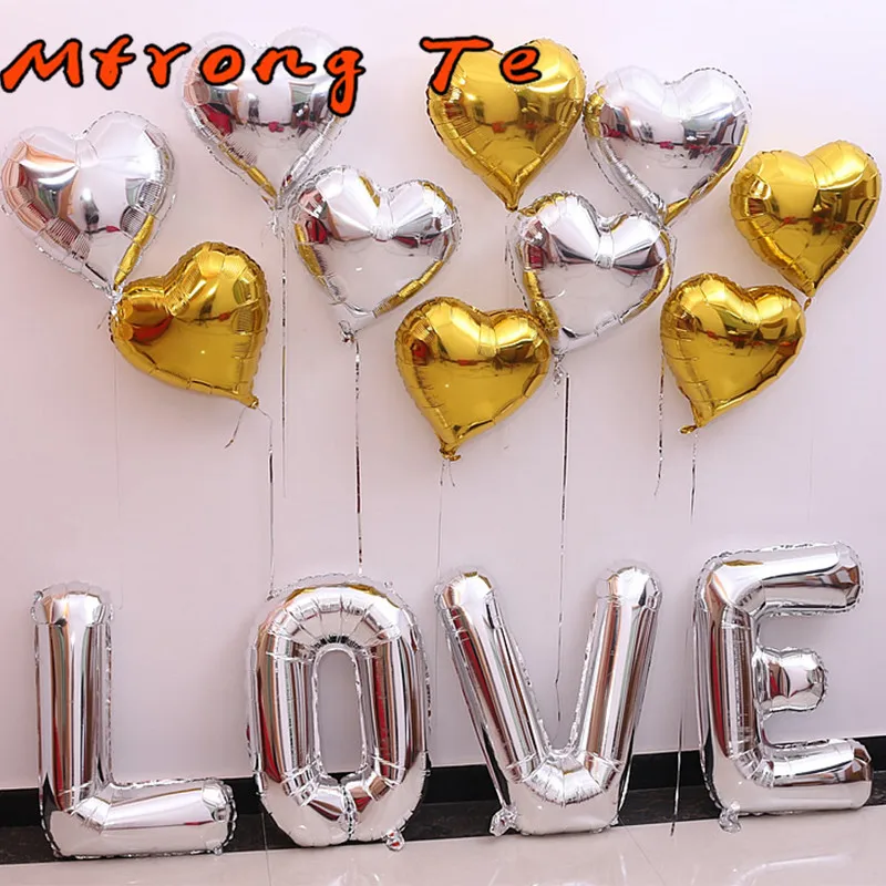 

14pcs 30inch Silver Love Letter Balloons 18inch Heart Air Balloons For Wedding Valentine's Day Party Decoration Foil Helium Ball