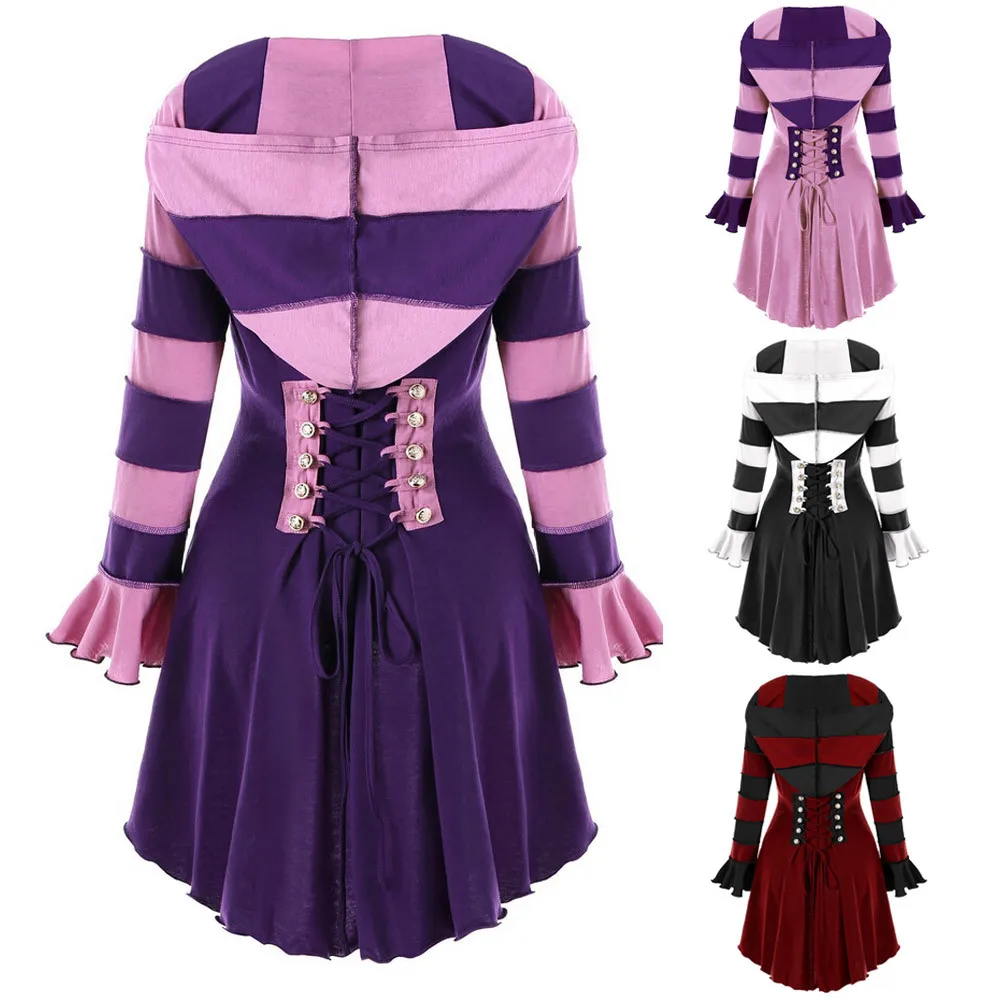 

Femme Blouse Autumn Blouse 2018 Women Fashion Women High Low Hooded Long Sleeve Corset Double Breasted Coat Blouse