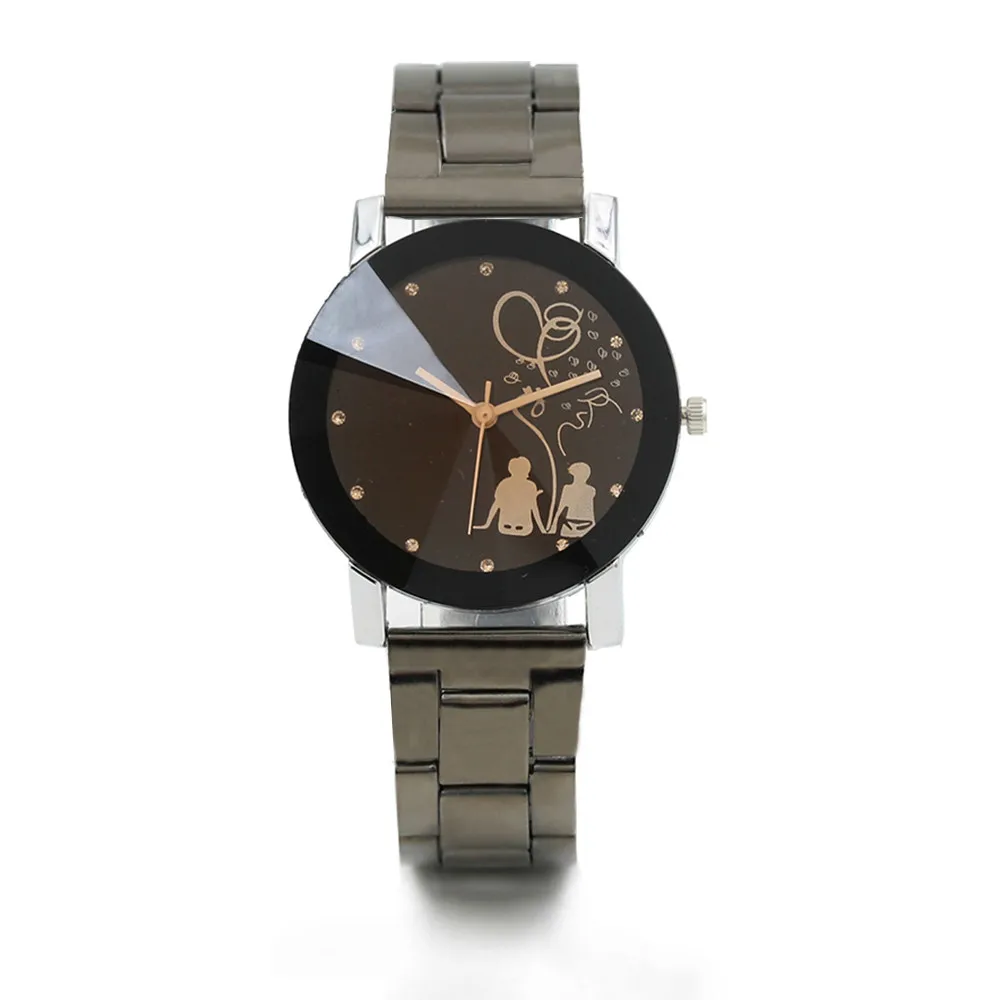 Горячая мода любовника Студенческая пара Стильный Spire стекло стальной ремешок кварцевые часы 129