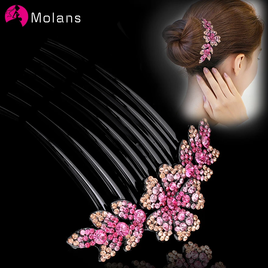 

Molans 2020 Floral Leaves Rhinestone Hair Combs Retro Multi-color Plastic Hair Clip Hair Accessories Elegant Lady Hair Ornaments