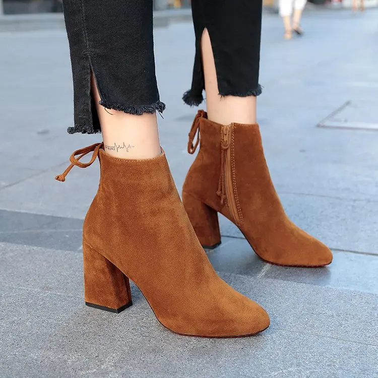 

2018 winter thick with short boots women's wild Martin boots women's with heel boots ankle bare boots single women's shoes