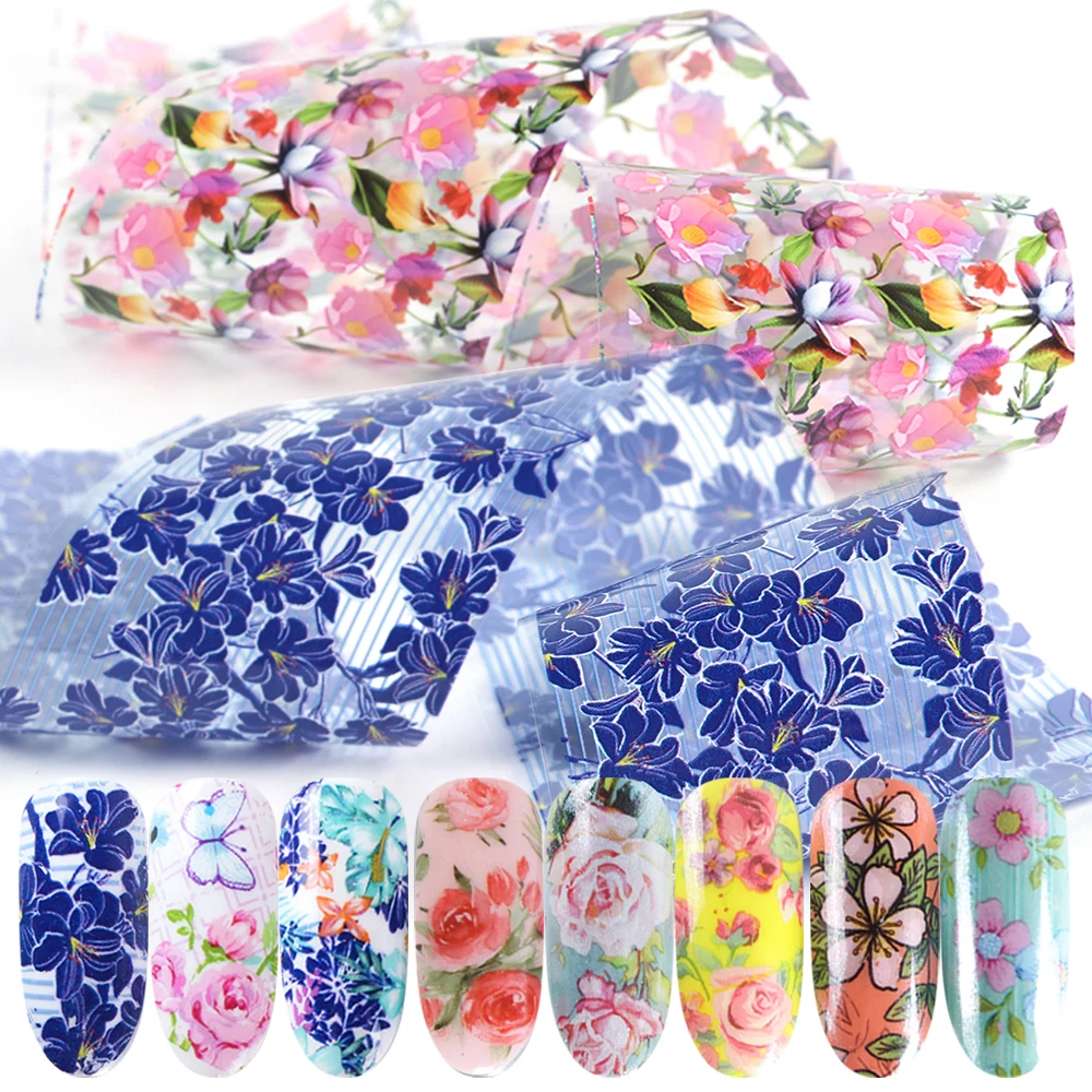 

10pcs Transfer Foil Sticker Nail Art Lace Flower Mix Designs Set Clear 3d Floral Print Slider Nail Art Decoration Tips SA787