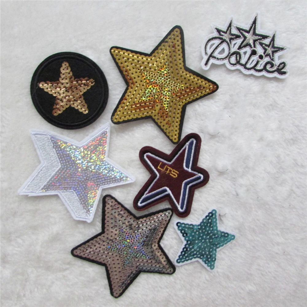 

hot sell fashion Pentagram patch hot melt adhesive applique embroidery patches stripes DIY clothing accessory patch 1pcs sell