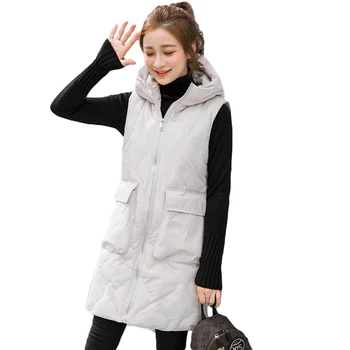 

2018 New Winter Long Vest Women Thick Warm Autumn Hooded Waistcoat Cotton-padded Sleeveless Jacket Coat With Big Pockets D027