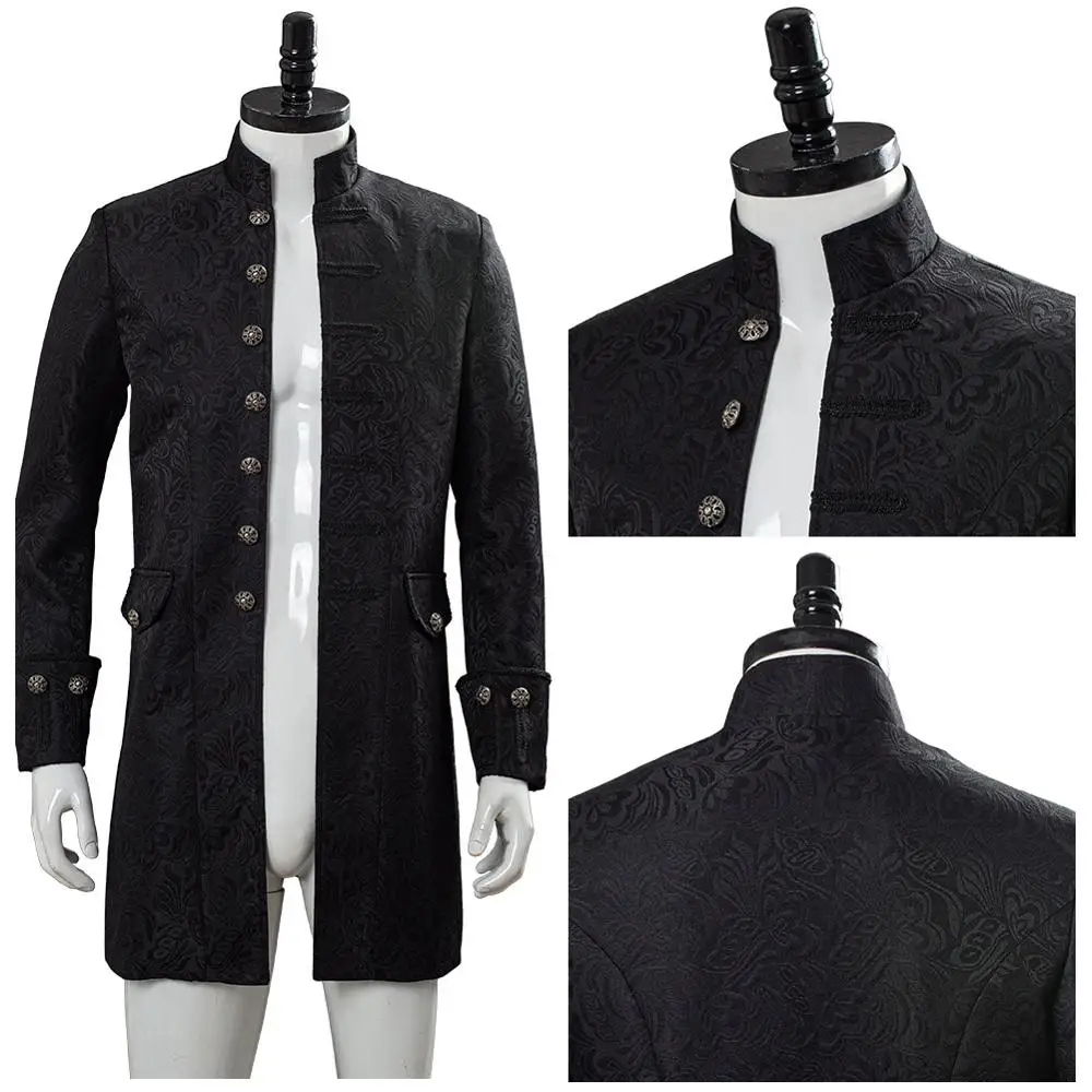 

New Black Steampunk Men's Windbreakers Retro Trench Coat Jacket Gothic Victorian Uniform Medieval Coat Vest Opera Costume