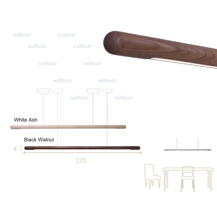 120 см светодиодный подвесной светильник из орехового дерева цилиндрическая длинная трубка круглый офисный Конференц-зал столовая отель Вилла счетчик подвесной светильник