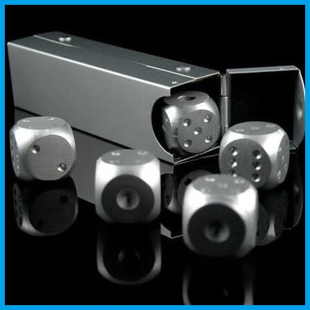 

High Quality Aluminium Alloy Poker 5 pcs Silver Color Solid Dominoes Dice Game Portable Dice Dice Poker Party Drinking Dice