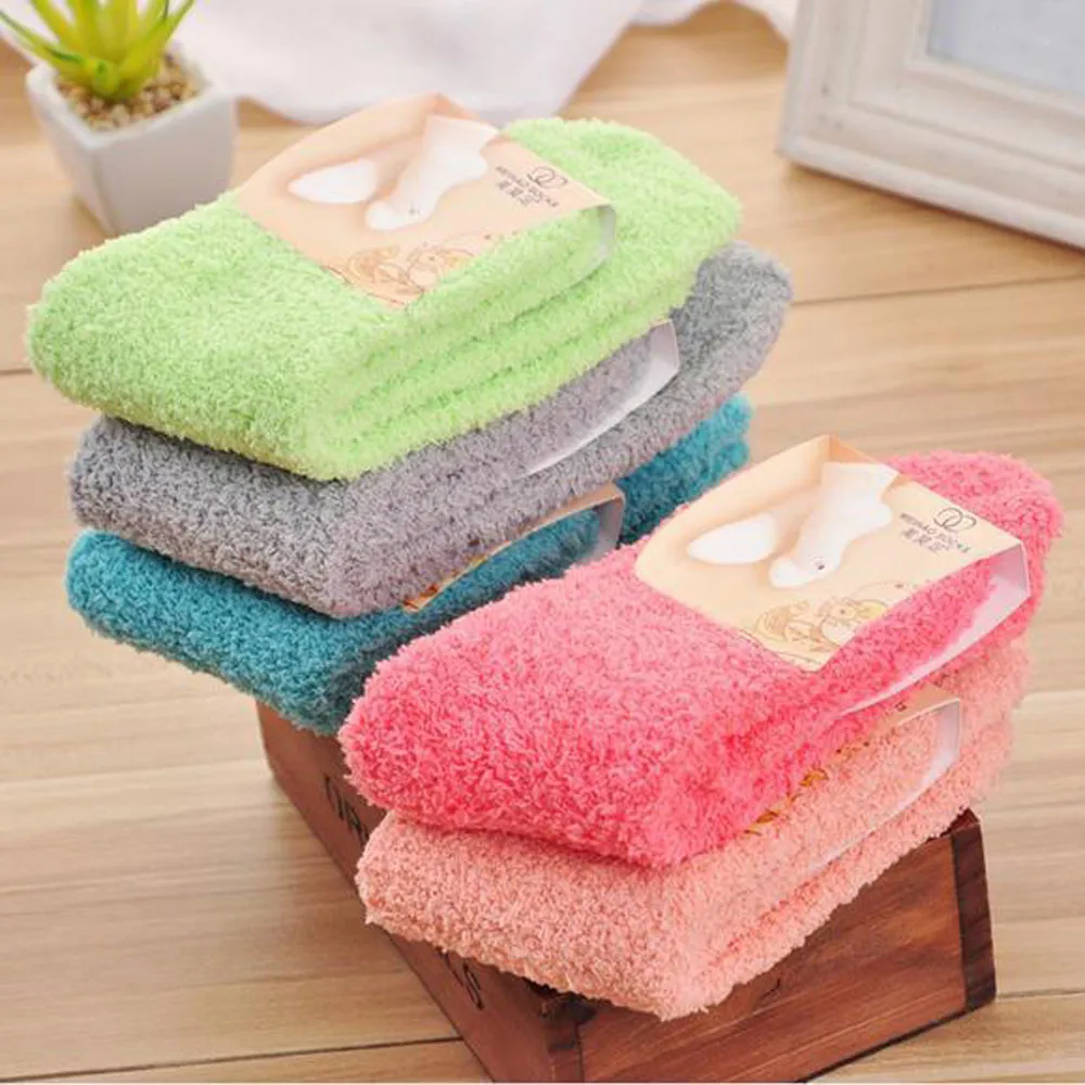 

New Fabulous Elastic Home Women Girls Soft Bed Floor Socks Fluffy Warm Winter Breathable Pure Various Colors Available Sock 3.7