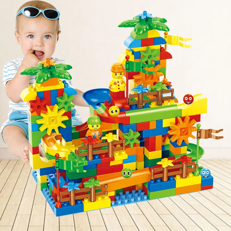 

78-304Pcs Marble Race Run Maze Balls Track Building Blocks Funnel Slide Gear Wheel Big Building Brick Compatible duplo Brick