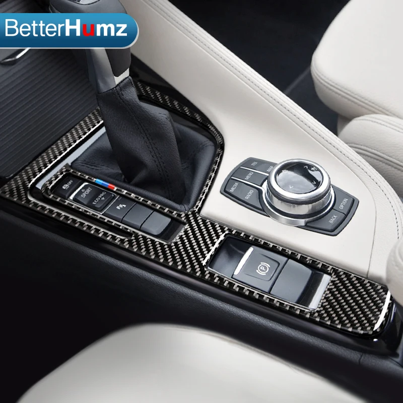 

BetterHumz car interior Carbon Fiber Gear Shift Control Panel Cover car stickers For BMW F48 X1 2016-2018 Car Styling