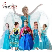 Filles Princesse Parti Robe Enfants Elsa Anna Cosplay Costume Enfants Broderie Paillettes Robes Nuit Robe Avec Longue Cape O015