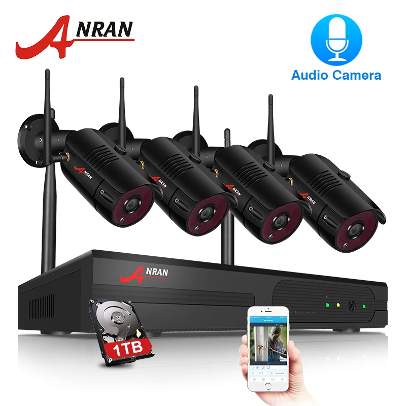 ANRAN CCTV P2P 4CH Wifi NVR 36IR водонепроницаемый наружный Bullet 1080P видео аудио IP Беспроводная камера система безопасности жесткий диск