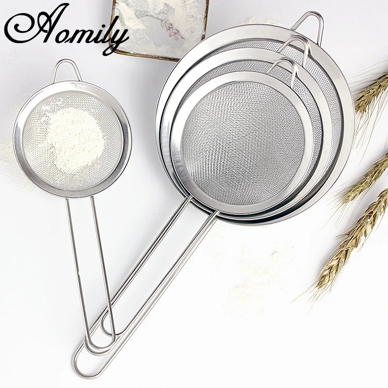 Aomily Fine Mesh Stainless Steel Strainers Kitchen Handheld Flour Powder Sifter Sieve Home Kitchen Baking Icing Sugar Shaker Cake Molds Aliexpress