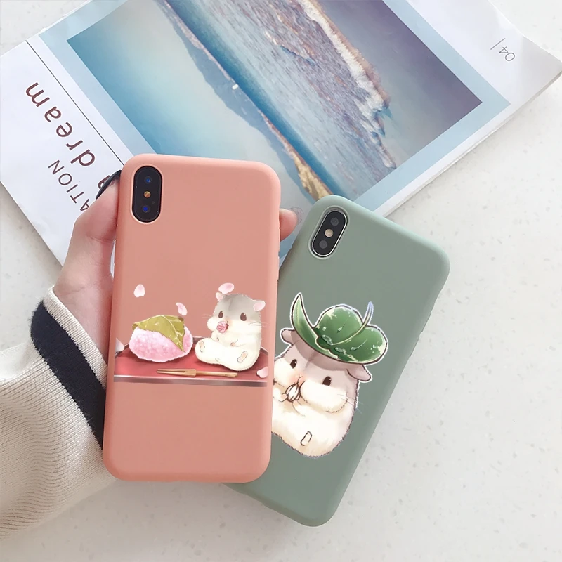 

For iphone XR XS Max 6 6S 7 8 Plus X Colorful Lovely Couple Phone Shell For iphone 7 8 plus Case Silicone Hamster Cartoon Fundas