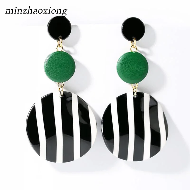 

Brand 925 Silver Needle Drop Dangle Statement Earrings Women Striped Hipster Geometric Circle Pendant Atmosphere Girl Jewelry