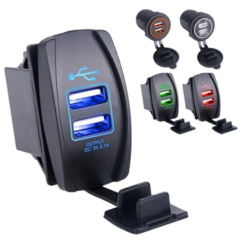 

Dewtreetali Waterproof Car Dual USB Socket Car Charger Power Adapter 3.1A 5V Output 12-24V LED Light For USB Mobile Charger