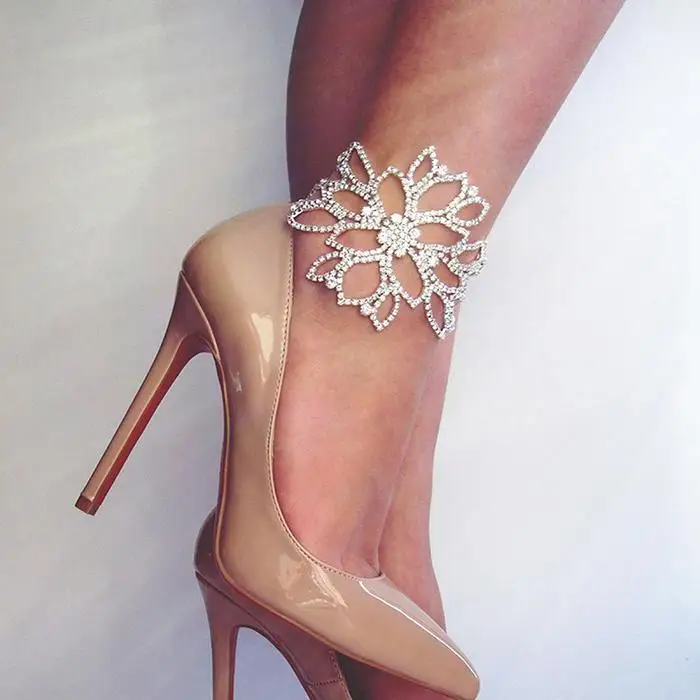 FANALA Серебристый браслет на ногу, Кристальные браслеты для женщин, цветочные свадебные браслеты на лодыжке, свадебные украшения для помолвки