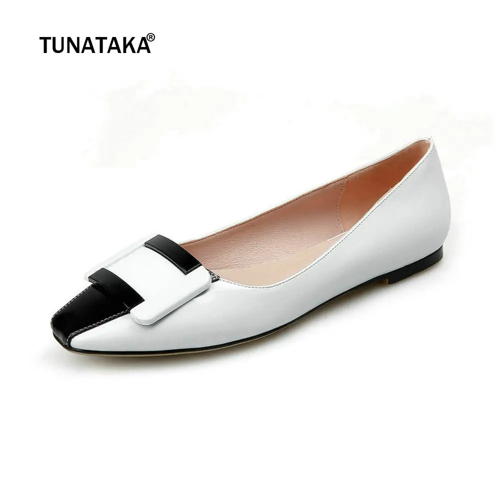 

Fashion Square Toe Ladies Flats Spring Summer Casual Comfortable Shoes for Women White Black Color