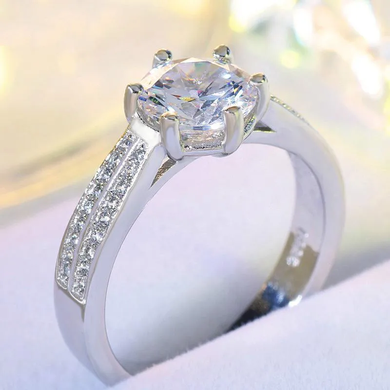 New Fashion Wedding Claws Design Ring for Women Huge Round Cut Crystal White Gold Color Zircon Cubic Luxury Engagement Ring