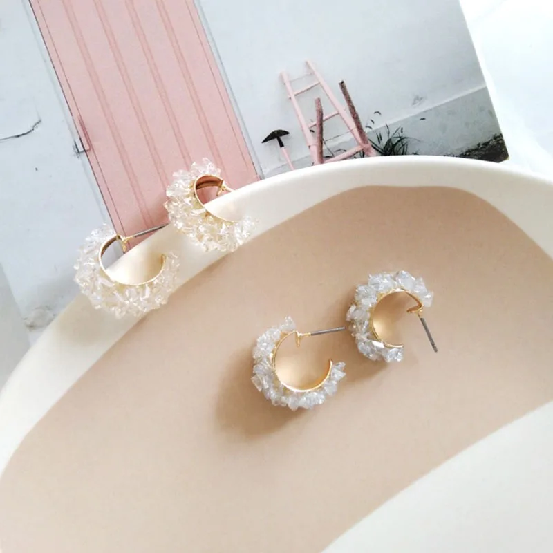 

Korean Clear Crystal Geometric Statement Letter C Stud Earrings for Women Accessories Minimalist Fashion Jewelry