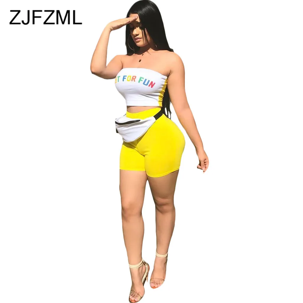 

Sexy Two Piece Set Summer Clothes For Women Letter Print Wrap Chest Crop Top And Elastic Wasit Biker Short Casual 2 Piece Outfit
