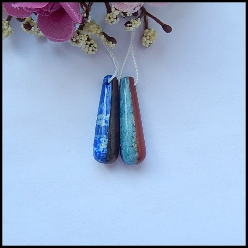 

Red River Jasper,Labradorite,Amazonite with Lapis lazuli Intarsia Earring Beads,Jewelry Women Earrings Accessories,30x8mm,7.02g