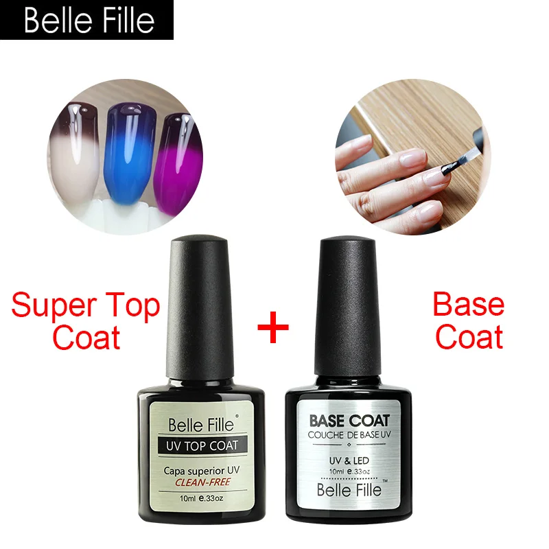 Belle Fille Gel Nail Polish Base Coat + Top Coat 10ml UV LED Matt Coat Gel Bring Shining Super Top Gels