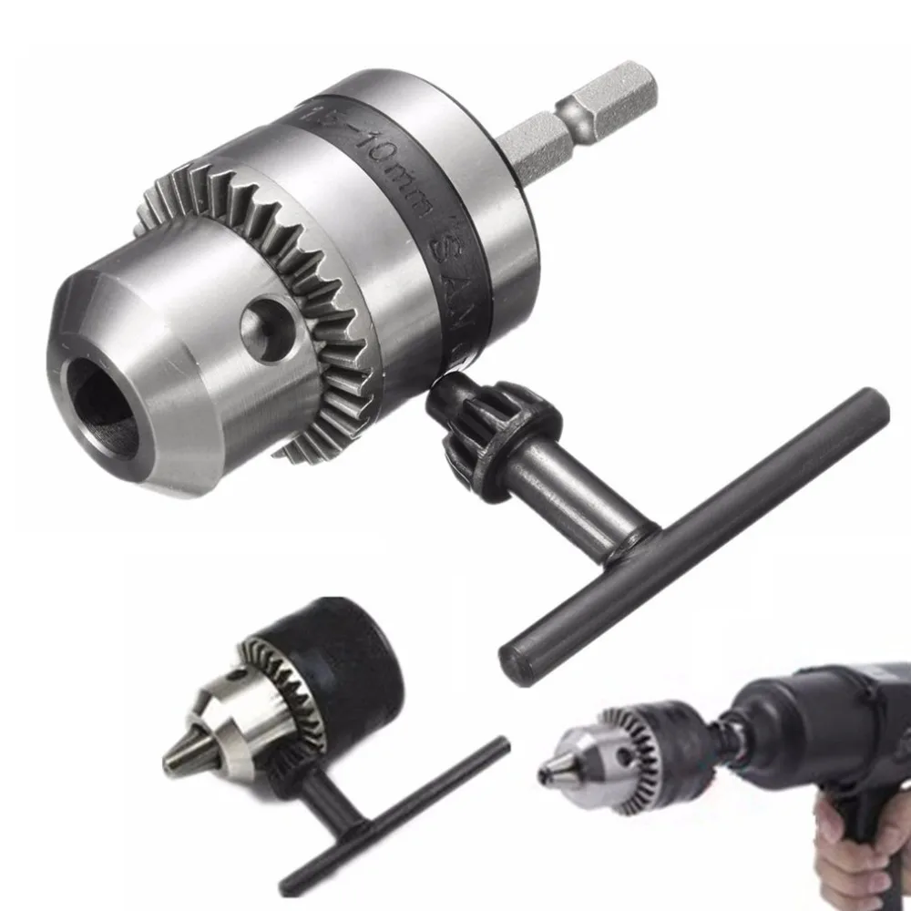 

1.5-10mm Drill Chuck Converter 3/8'' 24UNF With 1/4'' Hex Shank Key Adapter Hardware Tool Accessories Wrench Conversion