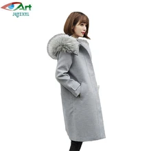 JQNZHNL 2017 New Spring Women Loose Wool Jackets Fur Collar Hooded Woolen Coats Female Casual Medium Long Outwear Overcoats E228