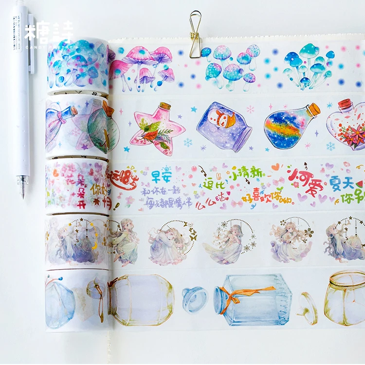 

Magic world in the drift bottle mushroom Dreaming Girl Decorative Washi Tape DIY Planner Diary Scrapbooking Masking Tape Escolar