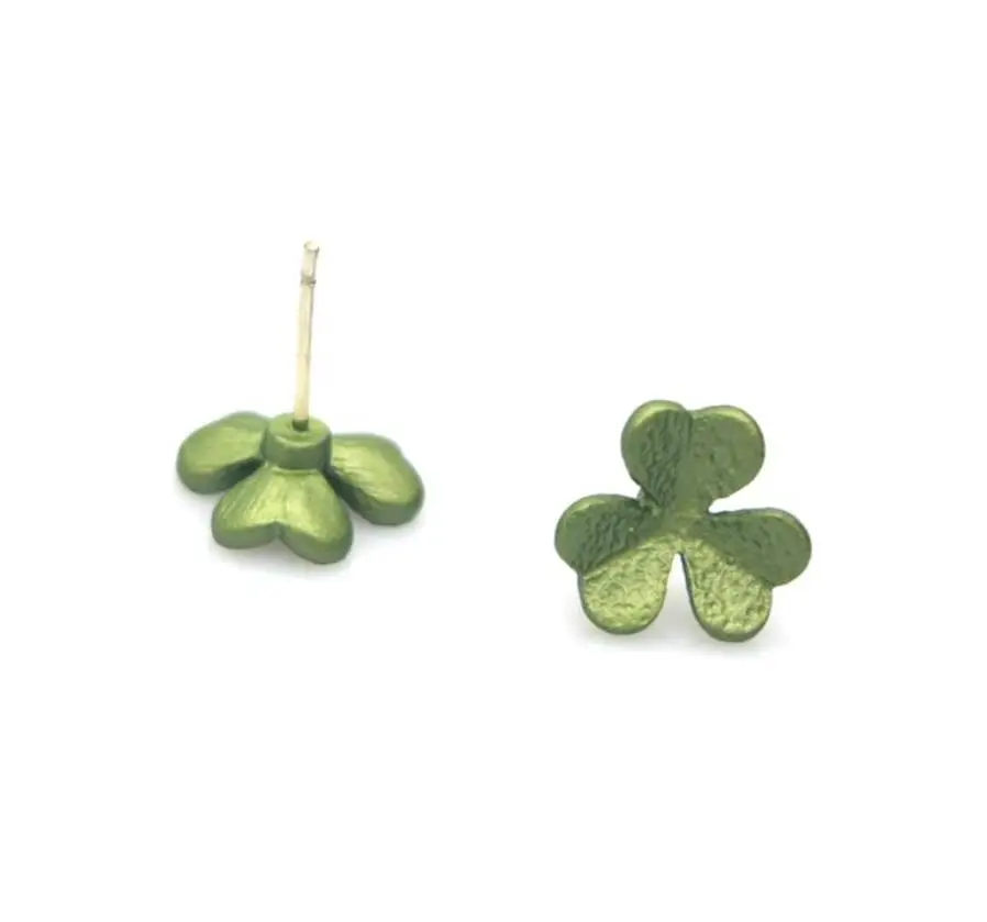 

Vintage earring jewelry Green leaf grass Flower Plant 925 needle silver Earrings