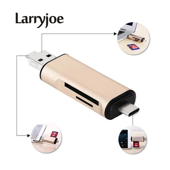 

Larryjoe Mini Design Charming 3 in 1 Card Reader USB Type C Micro USB to 2 Slot TF SD Card Reader Support Type C OTG Card