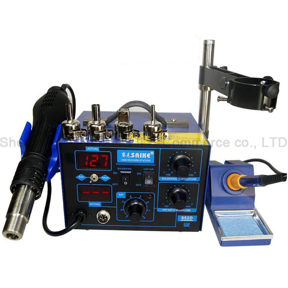 Saike 952D 2In1 Solder Rework Station Hot Air Gun+ Electricity Soldering Iron Constant Temperature BGA Rework Station Welding