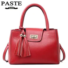PASTE 2016 Hot Genuine Leather Handbag Men Bags Fashion Tassel Cow Leather Messenger Bag European Style Brand Lady Shoulder Bags