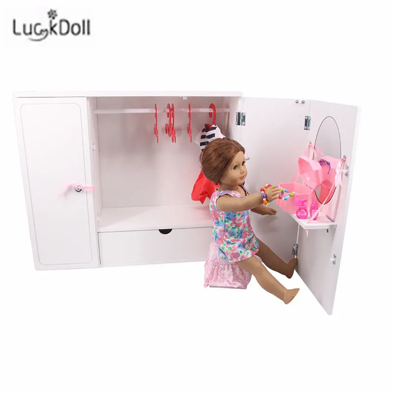 LUCKDOLL маленькой девочки, школьная униформа, гребень+ зеркало, 2 флаконы для духов, 2 щипцы для завивки волос, расческа, ракетка для игры в бадминтон, для 18 дюймов американская кукла