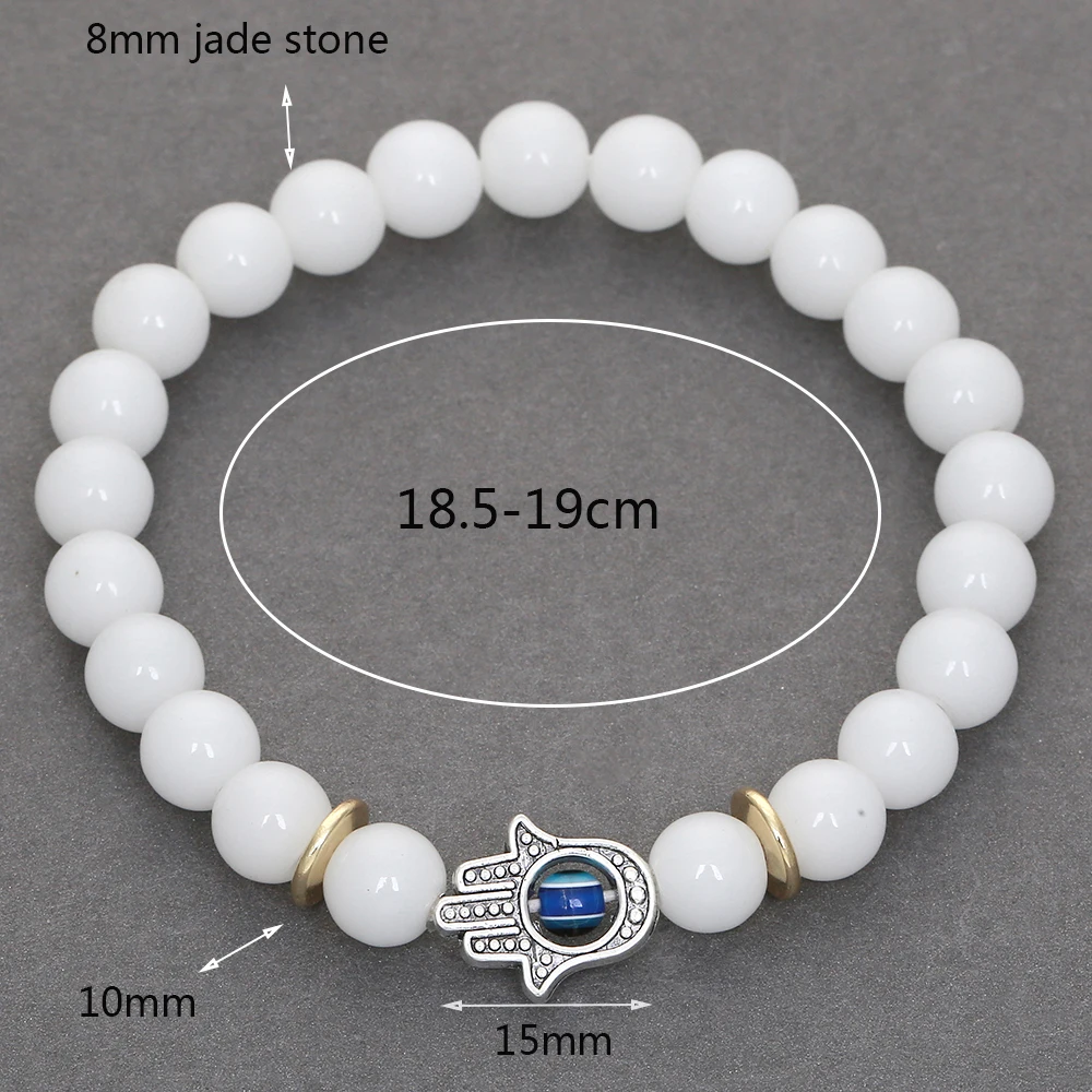 Новый модный браслет из белого оникса и бусин ручная работа Фатима подвеска