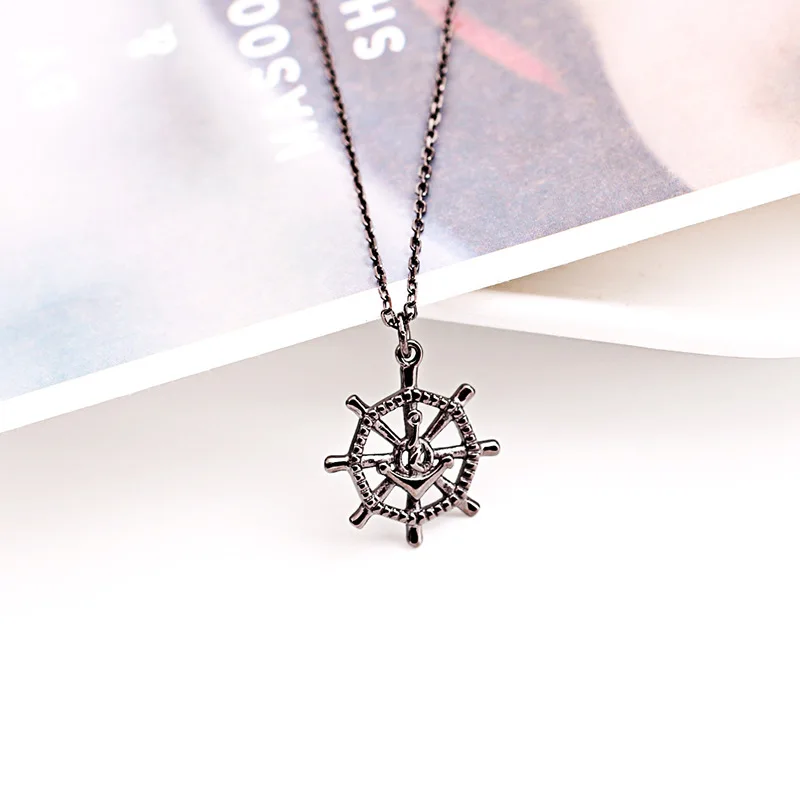 rudder black helm necklace 100% 925 Sterling silver nacklace Jewellery Clavicle chain pendant charms