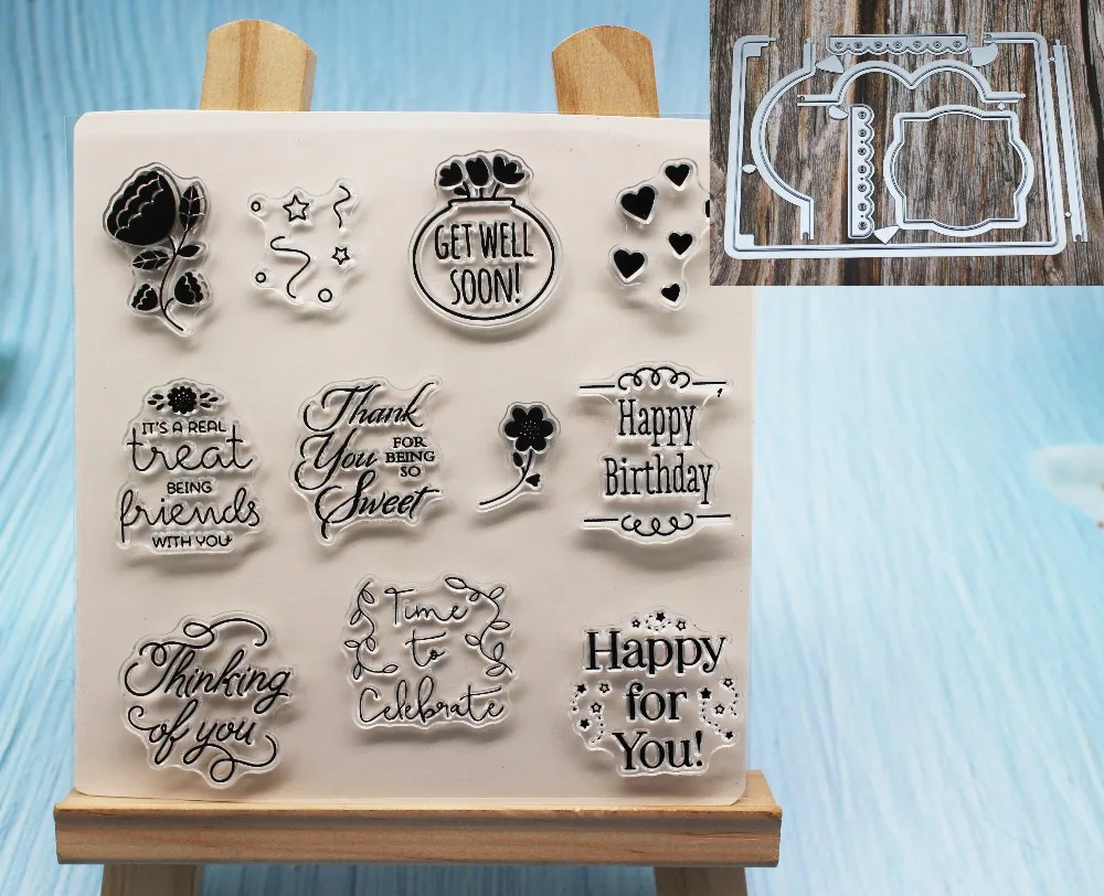 

Candy box Metal Cutting Dies&Transparent Stamp Happy letter clear stamps set for Paper Card Crafts cut die stamp for Scrapbook