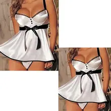 Горячее женское Сексуальное белье Babydoll Пижама бюстгальтер вечернее платье белый+ стринги