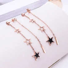 2019 rose gold color stainless steel star earrings long drop earrings for women tassel earrings oorbellen brinco oorbellen gold color with star hotpink butterfly star drop earrings