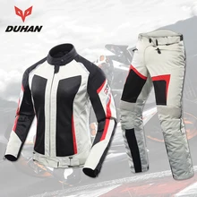 DUHAN мотоциклетная куртка+ мотоциклетные брюки комплект для женщин из дышащей сетки мотоцикл байкерские куртки Защитное снаряжение мотоциклетная одежда