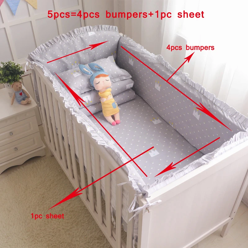 Kids Beds Baby Gril Crib Bed Bumpers Fashion Baby Bedding Set Girls Cotton Nursery Bedding 120*60cm 5pcs/set Bumpers for Baby