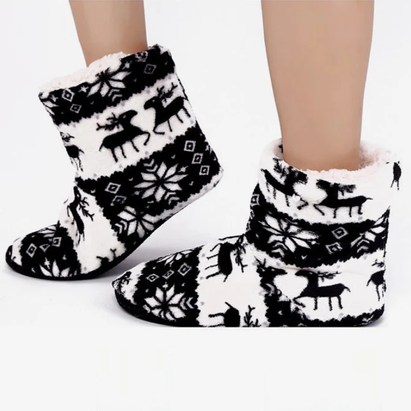 

2018 Christmas Ankle Boot Women Soft Cotton Sock Boots Indoor Ladies Cute Deer Totem Warm Plush Inside Winter House Shoes Female