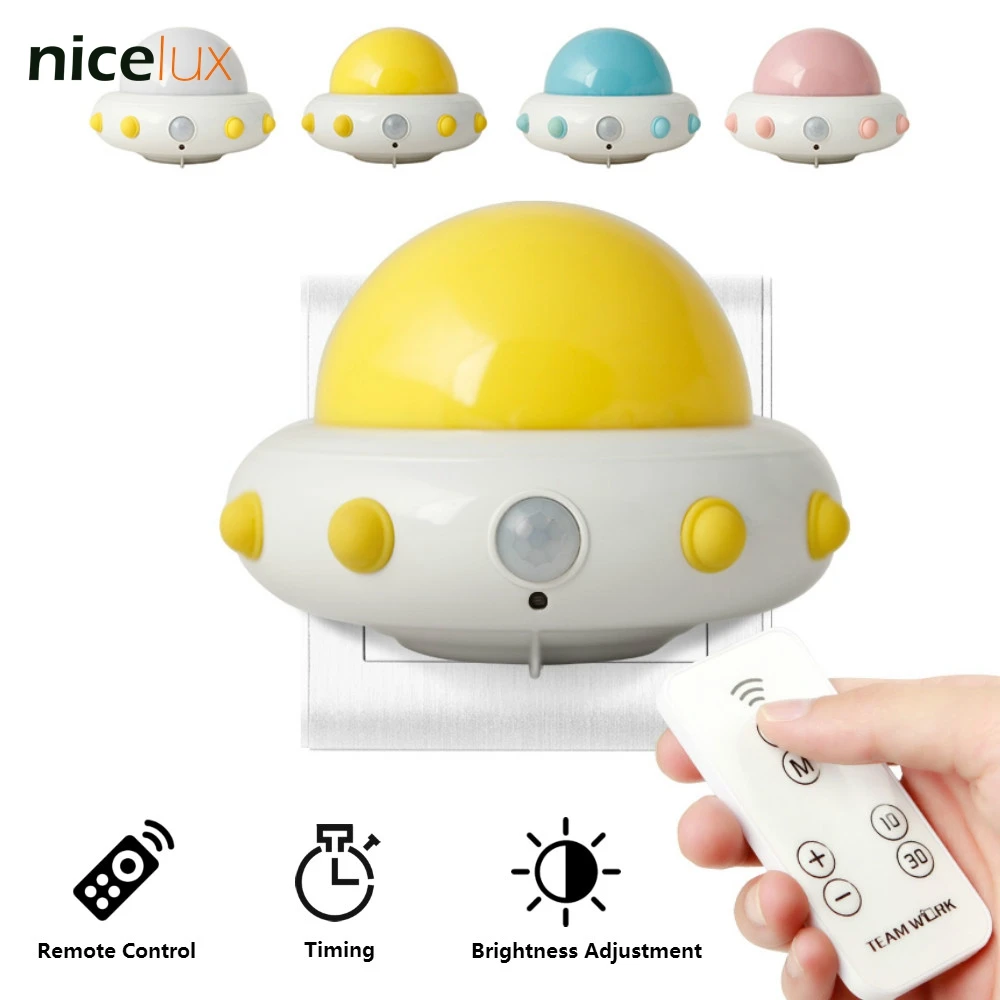 220V LED UFO Night Light Remote Control Plug In Type Brightness