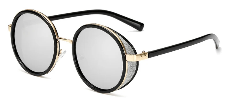 FEISHINI Готический стимпанк Круглые Солнцезащитные очки Mujer зеркальные очки Роскошные модные солнцезащитные очки для женщин винтажные очки женские оттенки - Цвет линз: WTYJ165 silver