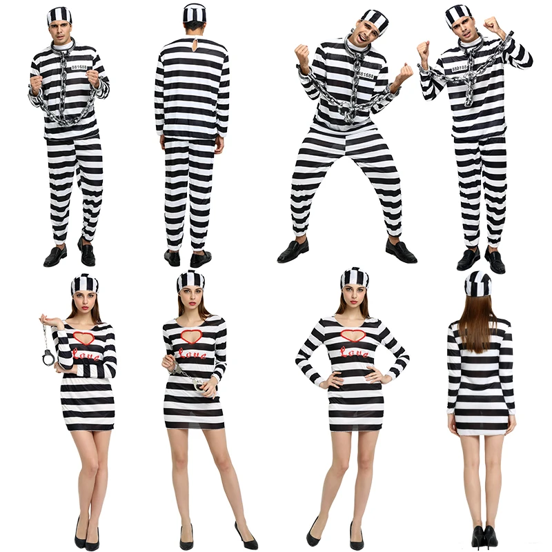 Halloween Costumes With Black And White Stripes - Halloween Laides Black And White Stripe Bloody Convict Zombie Prisoner