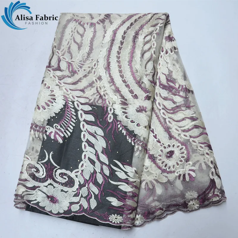 Новый Дизайн Африки вышивка кружевной ткани 5 ярдов/шт Французский тюль кружевной ткани с камнями и бусинами Высокое качество для вечерние