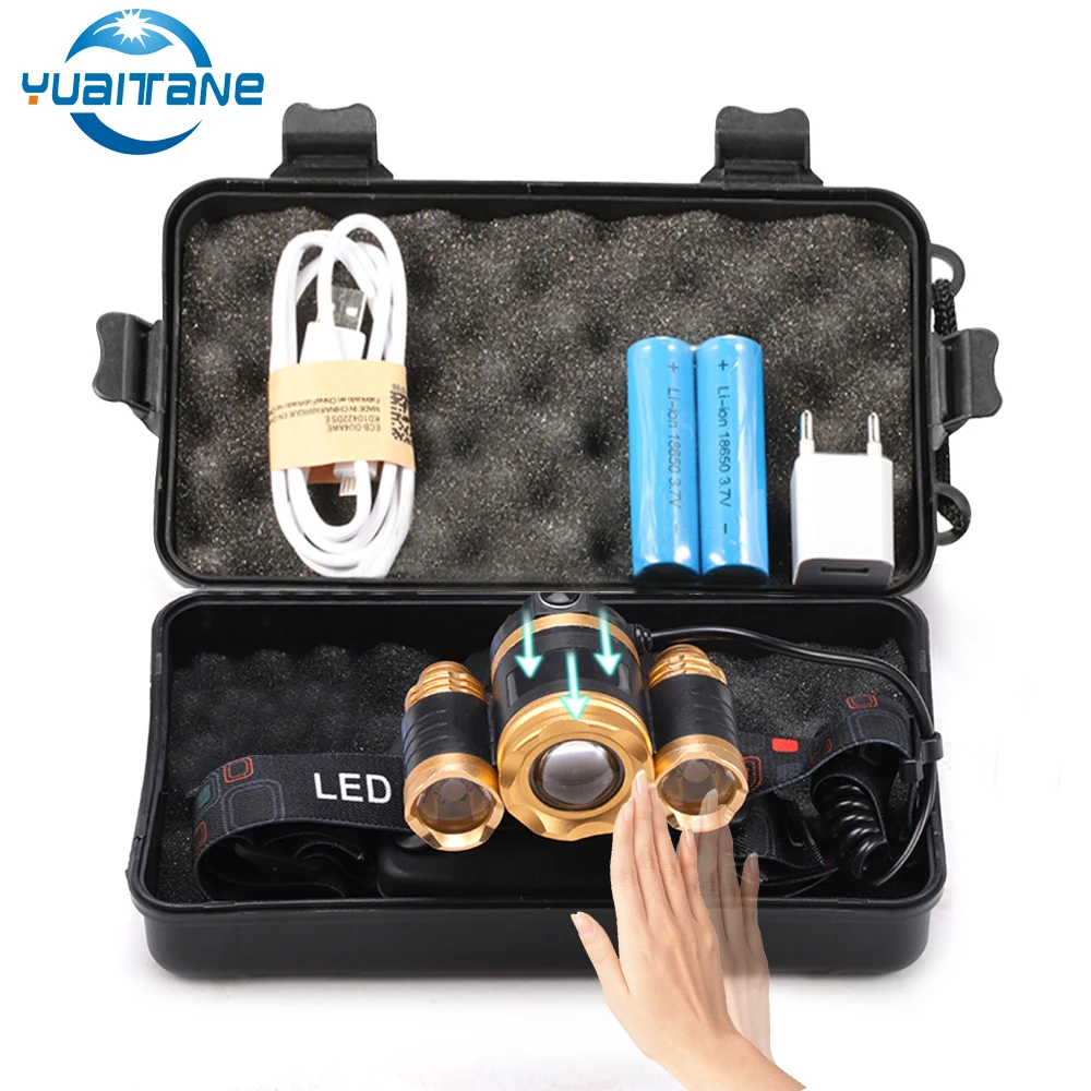 

15000LMS LED Headlamp T6 IR Sensor LED Headlight 4 Modes Lantern Torch Fishing headlight For Camping By 2*18650 Battery
